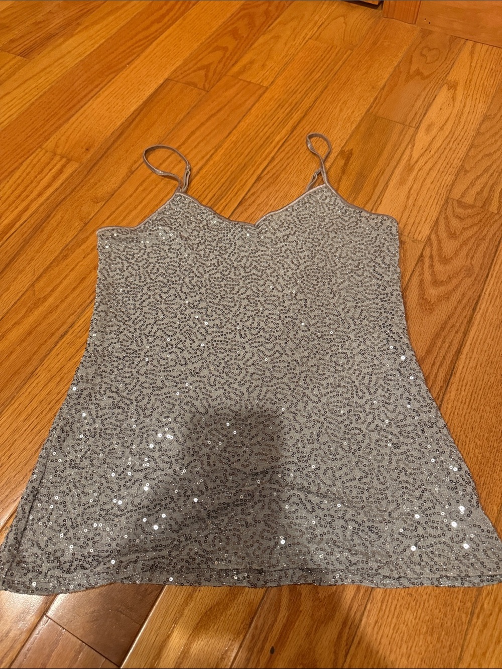 Express Silver Sequin Spaghetti Strap Tank